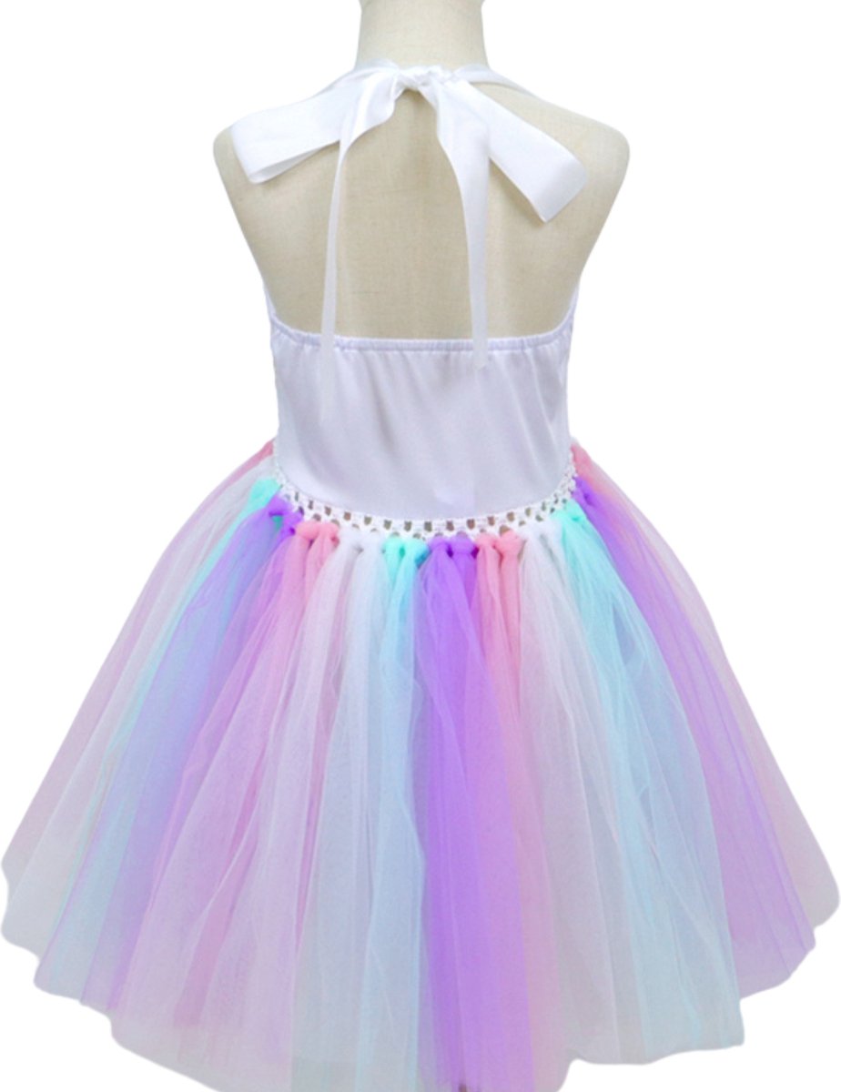Joya Kids® Luxe Witte Eenhoorn Verkleed Jurk met Pailletten | Unicorn Jurk kostuum | Prinsessen jurk verkleedjurk + Haarband | Jurk met pastel tule rok | cadeau meisje | — afbeelding 12