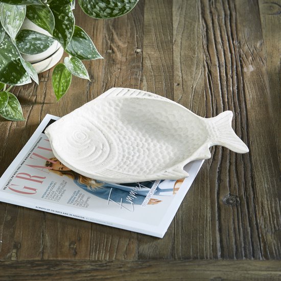 Foto: Riviera maison decoratie schaal wit diepe schaal papier mache vis lovely fish decoratieschaal 27 cm lang