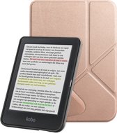 Hoes Geschikt voor Kobo Clara Colour Hoesje Bookcase Cover Book Case Hoes Sleepcover Trifold - Rosé Goud