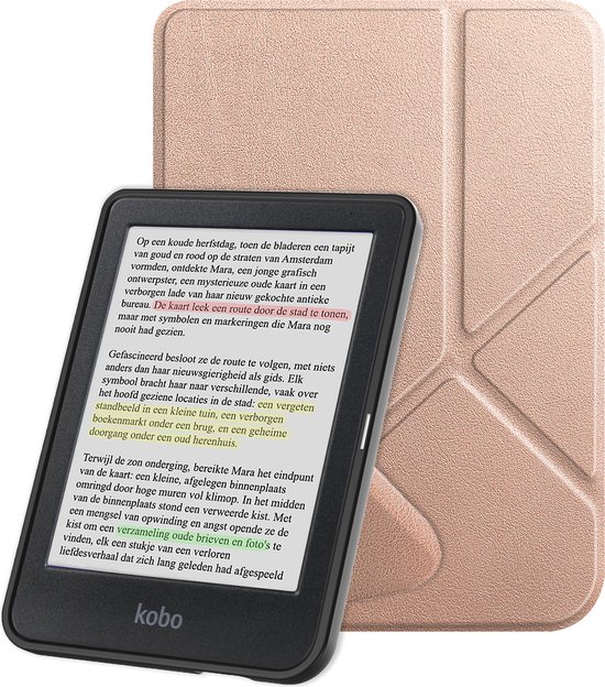 Foto: Hoes geschikt voor kobo clara colour hoesje bookcase cover book case hoes sleepcover trifold ros goud