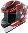 Casque intégral AGV avec motif "lion" graphique rouge, blanc et noir. Avec visière claire.