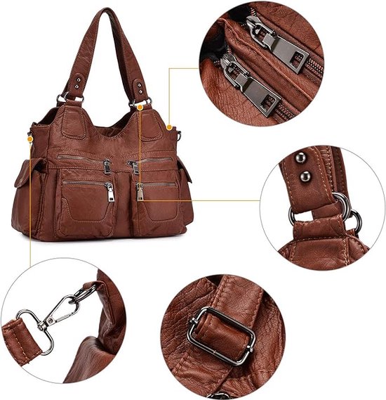 Ensemble 2 Sacs Femme En Cuir PU - Sac Bandoulière + Portefeuille - Sangle Réglable, Multiples Poches - Pour Quotidien, Travail, Voyage