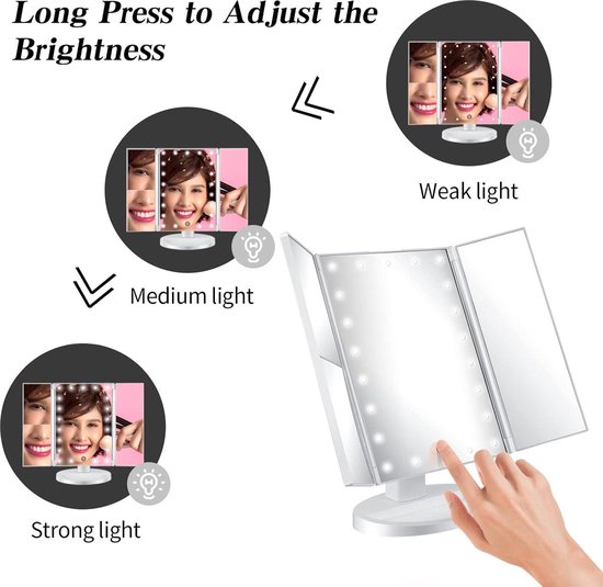 Mirror Charming make-upspiegel met touchdimmer en accu LED - wit glas/was - verlichte