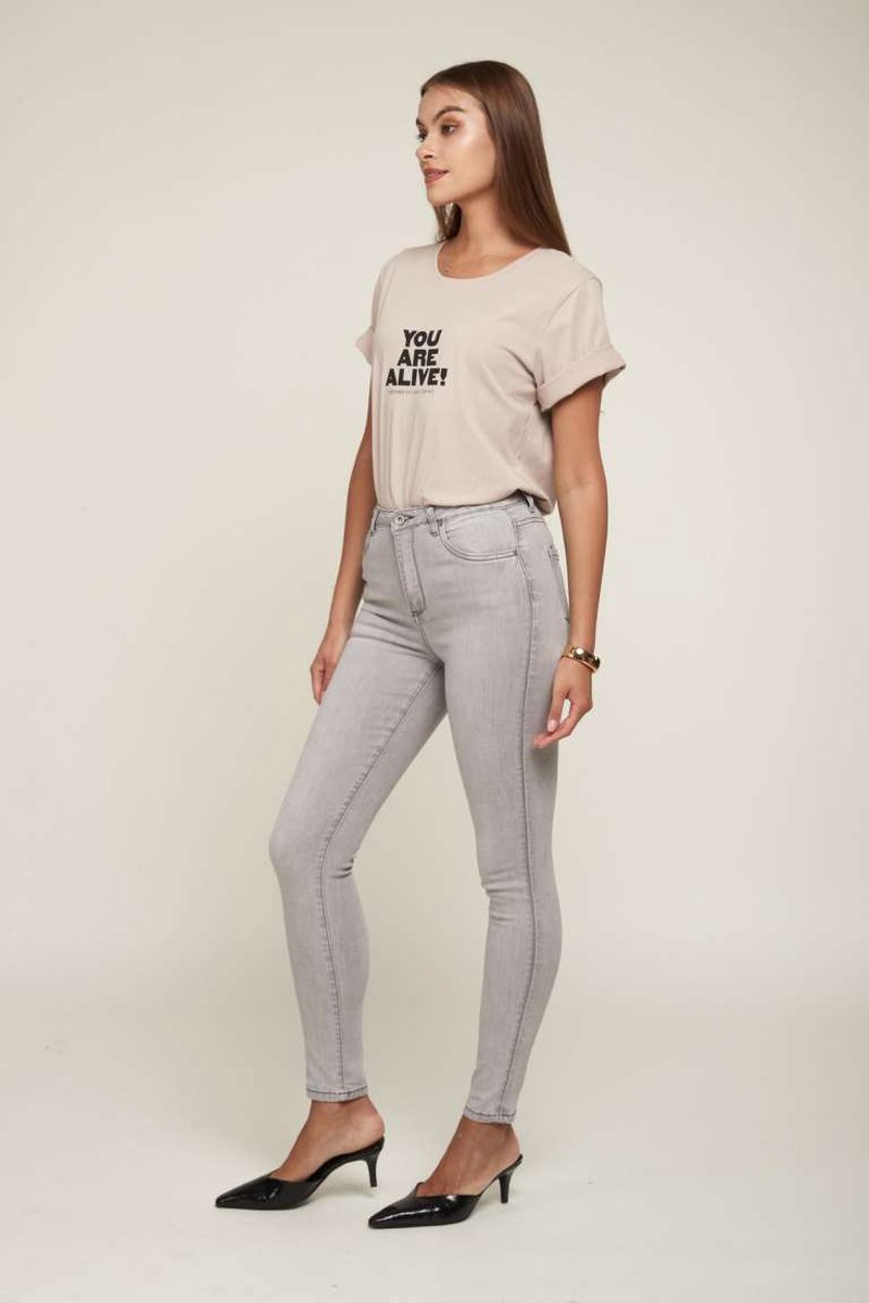 Broek Toxik3 hoge taille light grey slim fit L185