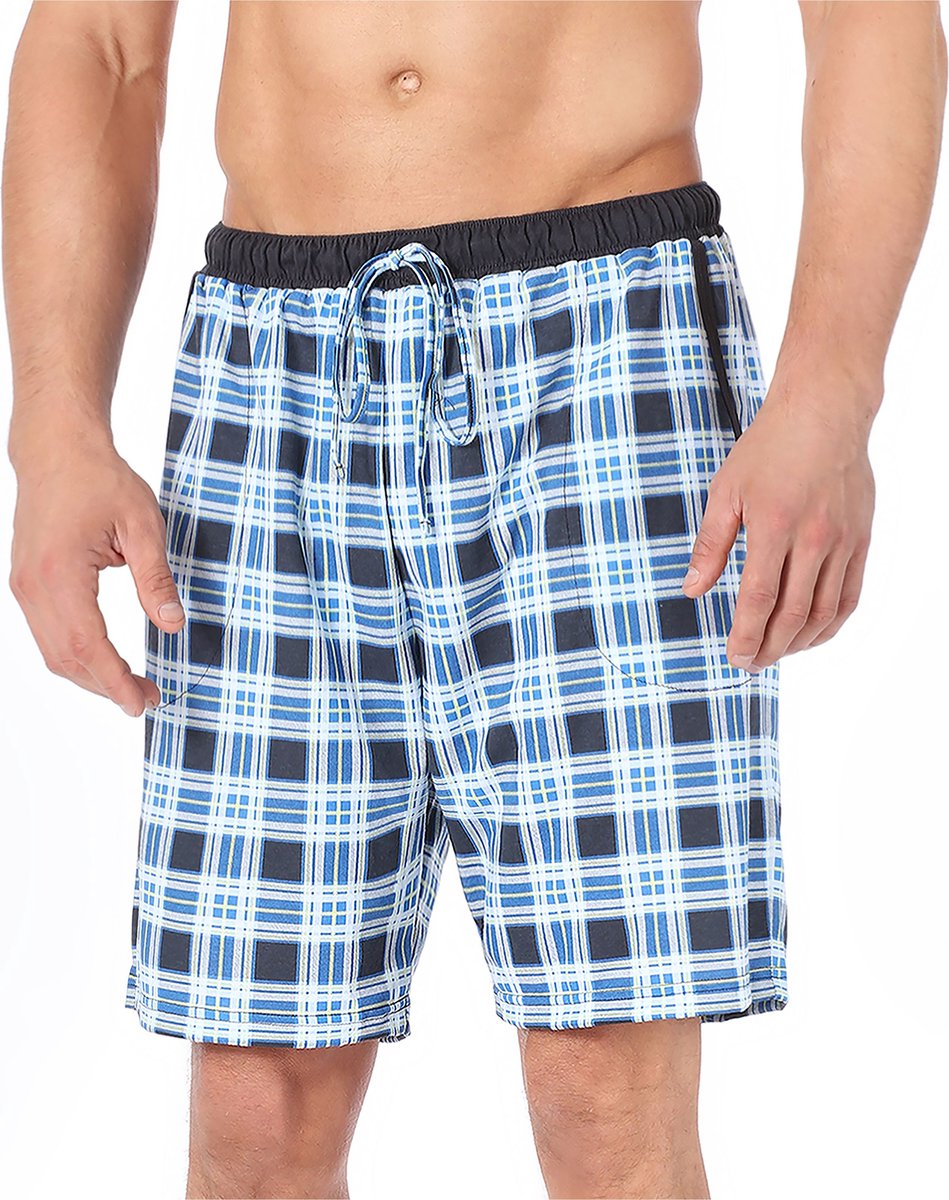 Timone TI-TI30-114-PP Heren Pajamabroek - kort - Pyjamashorts - met zakken - elastische tailleband met koord - 100% Katoen - Geruit-7 (9632301) - L