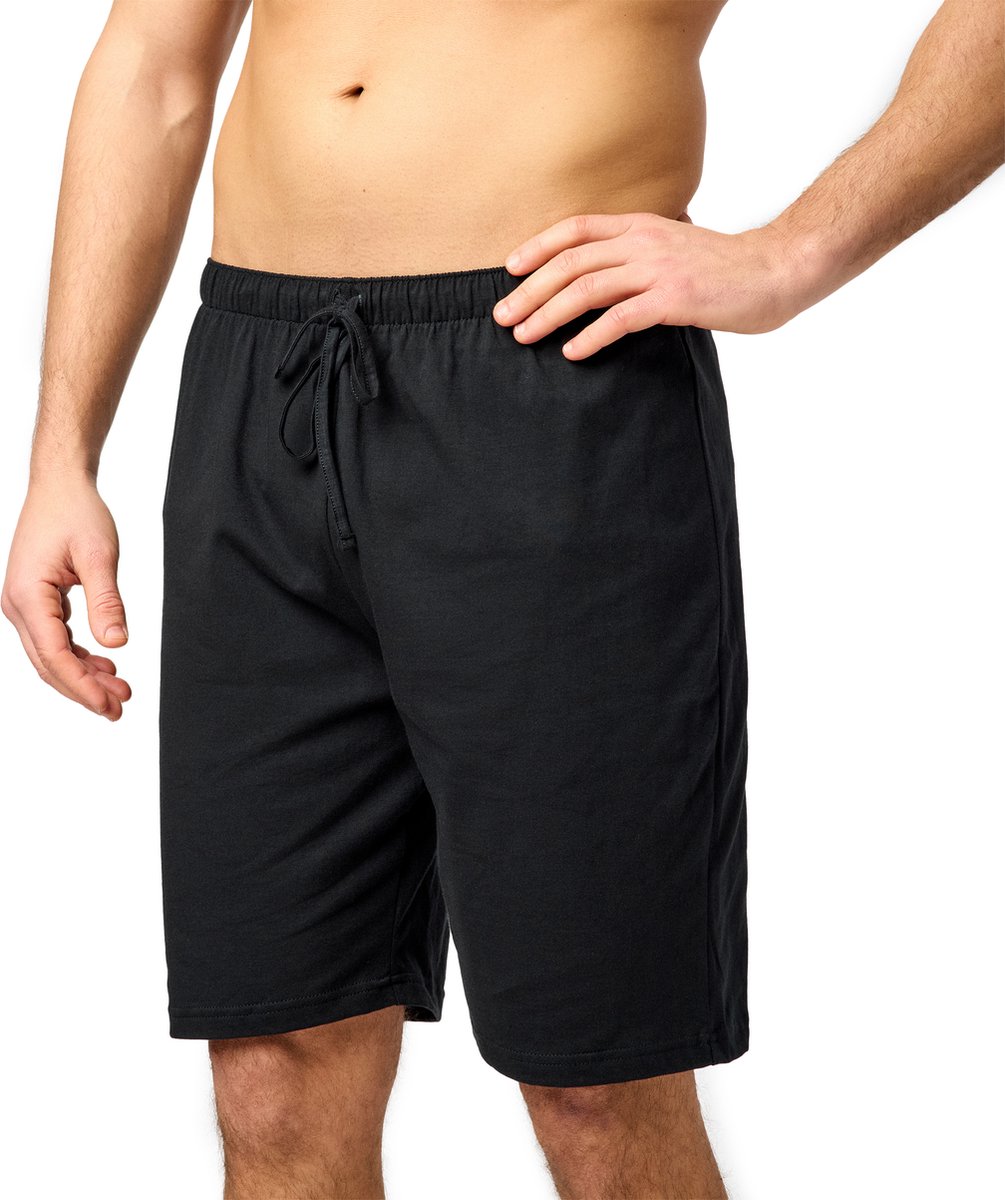 Timone TI-TI30-116-PP Heren Pajamabroek - kort - Pyjamashorts - zonder zakken - elastische tailleband met koord - 100% Katoen - Zwart - M