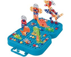 Eddy Toys Bouwset met Bouwdoos incl Speelgoed Boormachine - Constructiespeelgoed met 298 Onderdelen - Dinosaurus Speelgoed - Montessori Speelgoed Insteek Mozaiek - Educatief Speelgoed