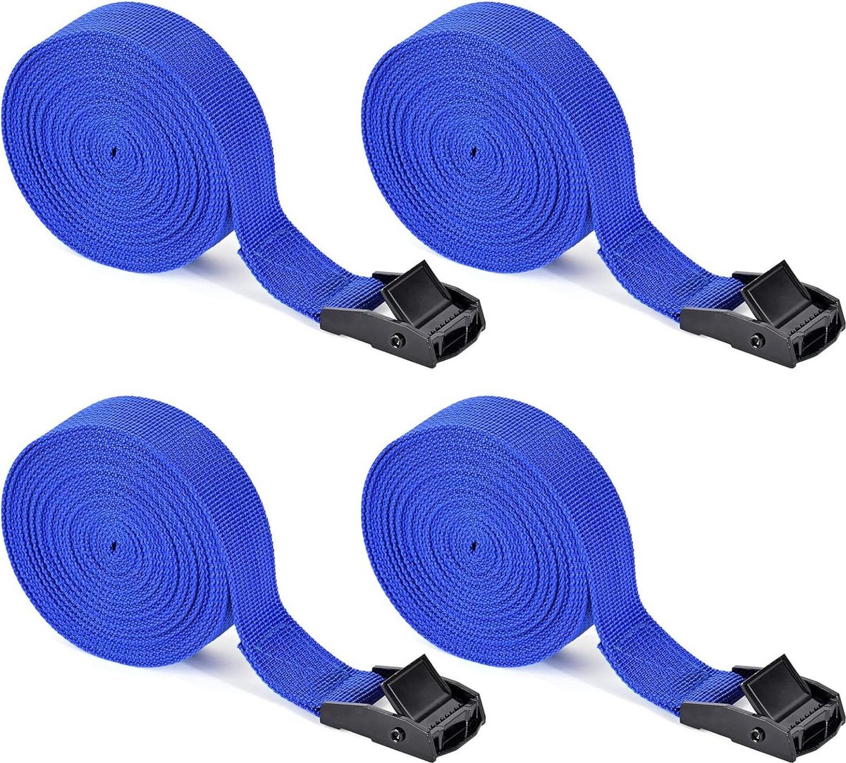 4 stuks Spanbanden met Ratel - Sjorbanden met Kliksluiting - 4 meter x 25 cm - Auto Bagagedrager Fietsendrager - Blauw Spanbanden met ratel