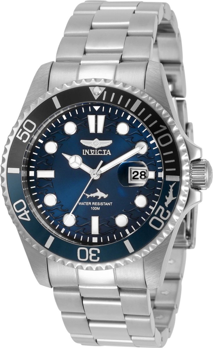 Invicta Pro Diver 30807 Heren Horloge - Waterdicht - Analoog - Quartz Uurwerk - Roestvrij Staal met blauwe Wijzerplaat - 43mm