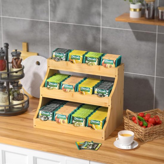 G.a HOMEFAVOR Bamboe Theezakjes Houder 3-Tier - Organizer Voor Theezakjes, Koffiecapsules En Creamer Pods