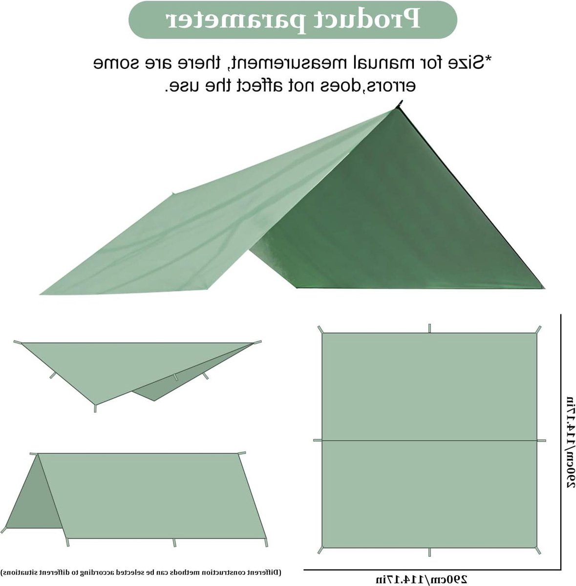 3 x 3 m Campingtent Tarp - Regenbescherming - Zonwering voor Outdoor Camping - Wandelen - Rugzakreizen - Picknick - Vissen - UV-bescherming