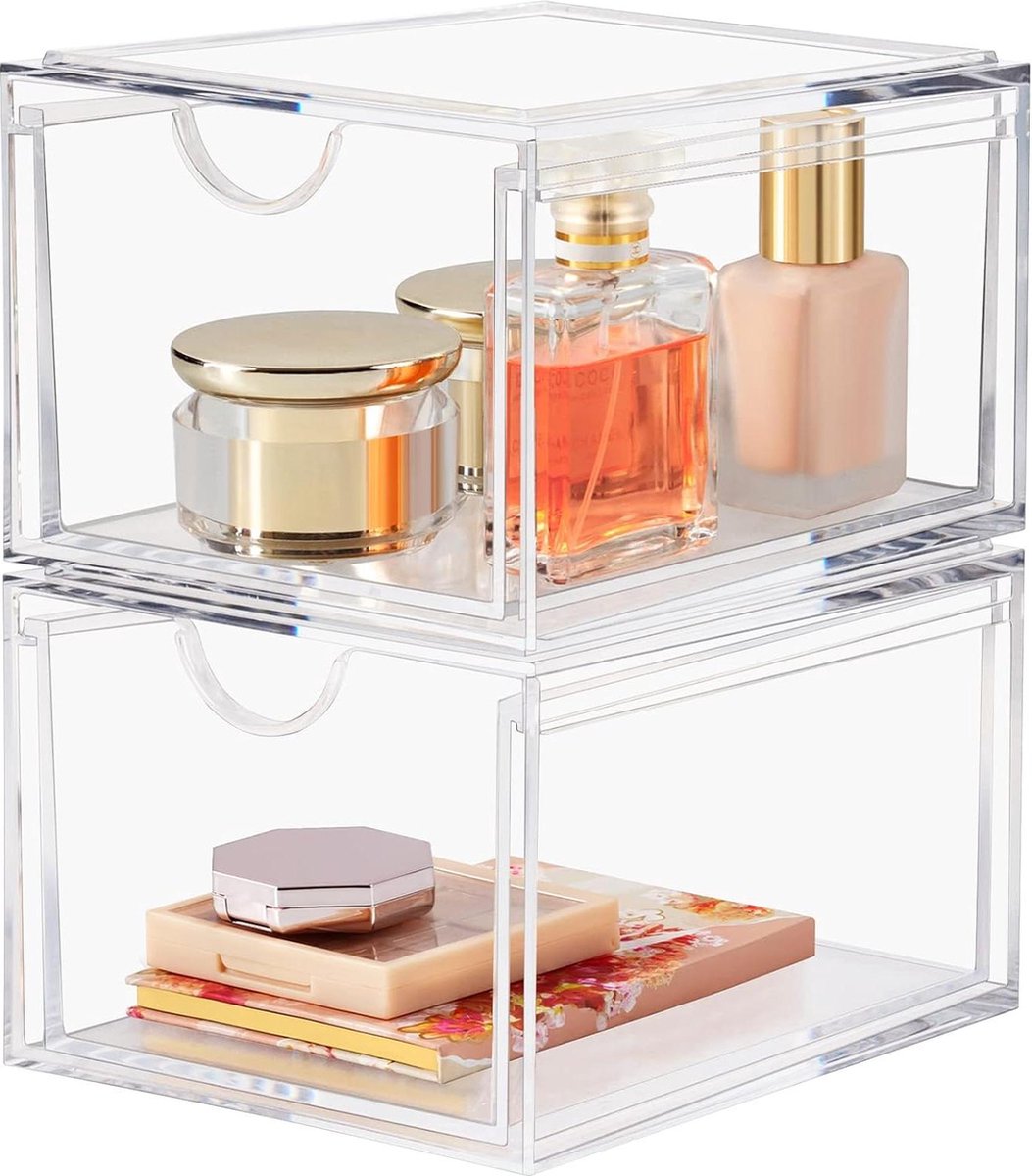 Goedkoopste 20 Dikker Transparante Acryl Stapelbare Make-up Organizer - Voor Cosmetica, Huidverzorging, Haaraccessoires - Badkamer, Gootsteen, Aanrecht, Dressoir