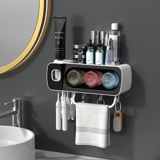 Tandenborstelhouders met tandpasta-dispenser wandmontage voor badkamer-4 kopjes automatische elektrische tandpastetooth knijper-badkamer organizer opslag accessoires set voor kinderen met 5