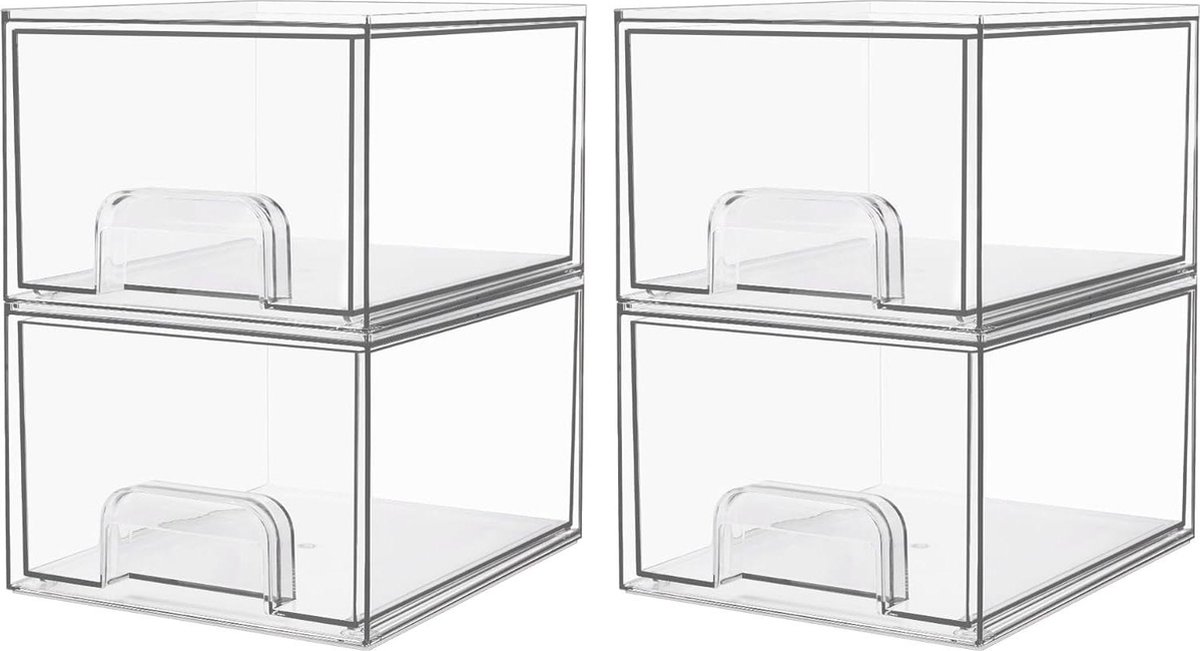 Goedkoopste 4 stuks stapelbare opbergladen - acrylorganizer met antislipmatten - voor dressoir badkamer