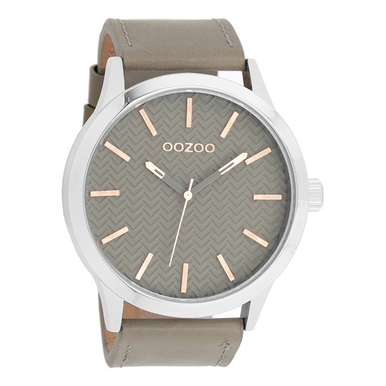 OOZOO Timepieces - Zilverkleurige horloge met steengrijze leren band - C9010
