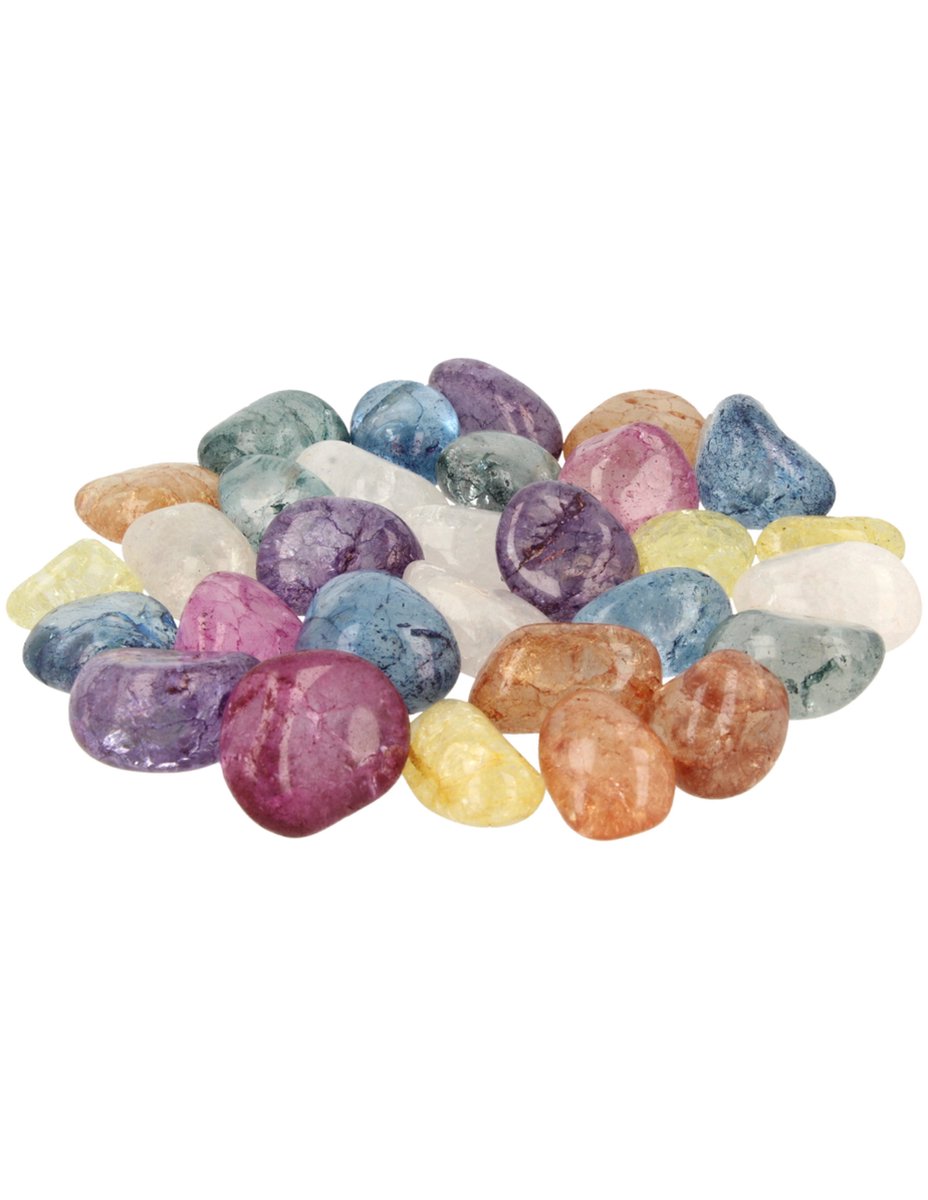 Ruben Robijn Bergkristal crackle mix 500 gr. trommelstenen (gekleurd) (mt3) Bonte kleuren