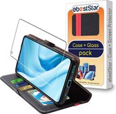 ebestStar - Hoes voor Xiaomi Mi 11 Lite, Mi 11 Lite 5G, NE, Wallet Etui, Book case hoesje, Zwart, Rood + Gehard Glas