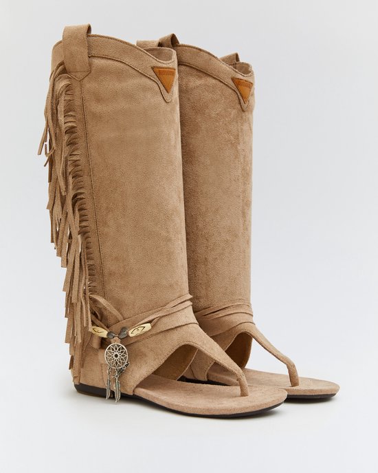 Dames Instappers, Slippers Western - Suedine - Beige - Maat 38