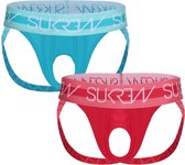 Sukrew U-Style Jockstrap Lagoon Collection Multipack 1 x Scuba Blue + 1 x Deep Coral - MAAT M - Heren Ondergoed (erotisch) - String voor Man (erotisch) - Mannen Mannen String