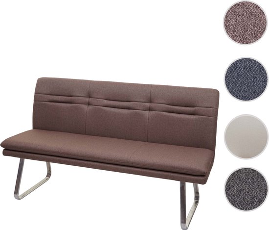 Canapé MCW-H70, canapé de salle à manger canapé rembourré, dossier tissu/textile acier inoxydable brossé ~ marron 160cm