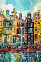 Amsterdam Poster | Maisons Affiche | Affiche Architecture | Affiche de la ville | Nederland Poster | Affiche du canal | Affiche du patrimoine | 51×71cm | ANNÉE | Décoration murale | Affiche murale | Convient pour l'encadrement
