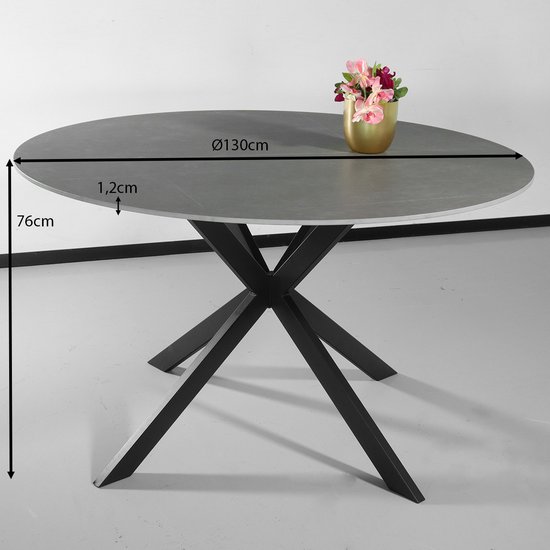 Eettafel rond 130cm Jenna marmerlook grijs ronde tafel