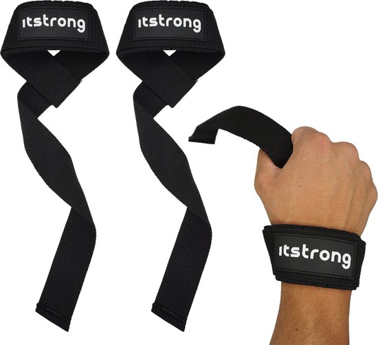 Itstrong Lifting Straps - Wrist Wraps - Gym Straps - Krachttraining Accessoires - Powerlifting - 2 Stuks - Zwart