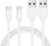 2x USB C naar USB A Nylon Gevlochten Kabel Zilver Wit - 1 meter - Oplaadkabel voor Samsung Galaxy A20E / A40 / A50 / A70 / A80
