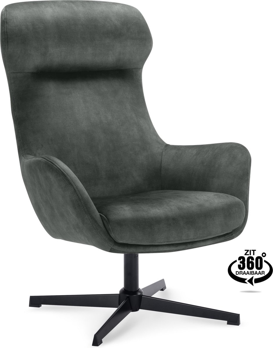 Icon Living - Fauteuil Venna - Velours Adore Hunter - Draaivoet Zwart