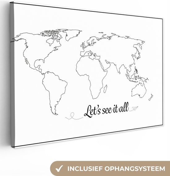 Wereldkaart en toile - Simple - Citation - 180x120 cm - Décoration murale