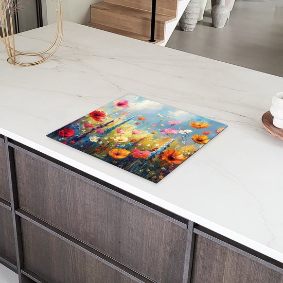 KitchenYeah® Protection plaque induction 60x52 cm - Coloré - Fleurs - Nature - Protege plaque de cuisson - Couvre plaque induction - Protecteur d'induction - Cuisine