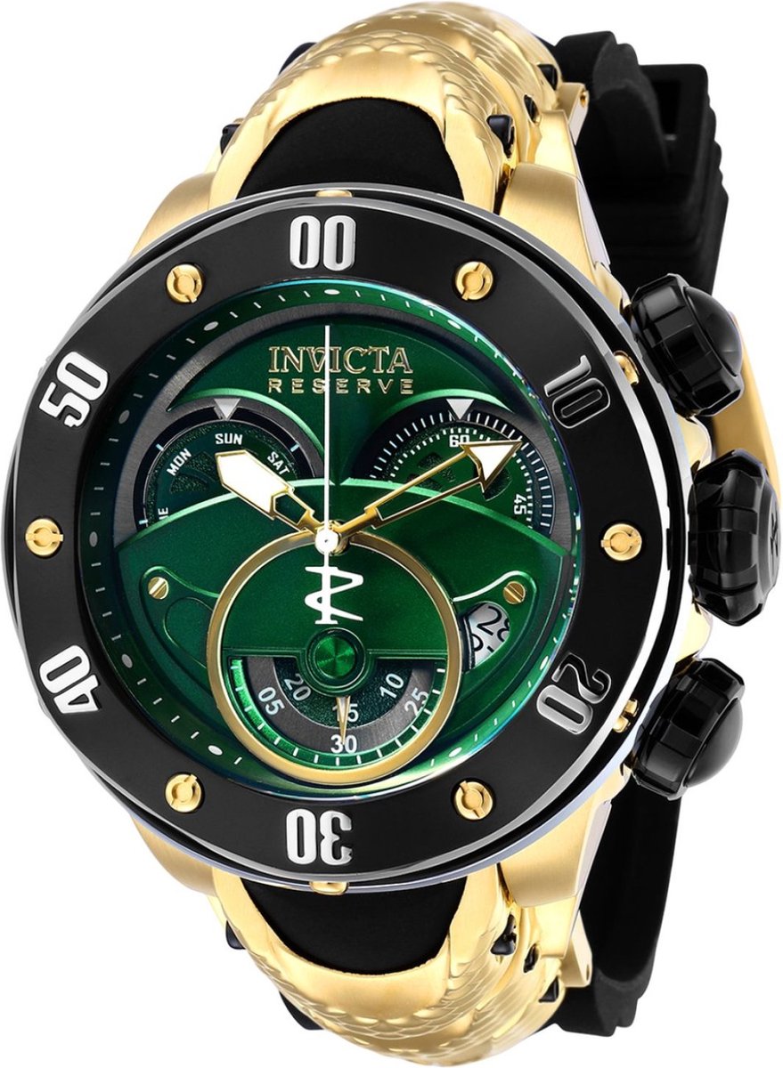 Invicta Kraken 36332 Heren Horloge - Waterdicht - Analoog - Quartz Uurwerk - Roestvrij Staal met groene Wijzerplaat -54mm