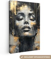 Canvas schilderij 40x60 cm - Wanddecoratie Vrouw - Kunst - Goud - Abstract - Glamour - Muurdecoratie woonkamer - Kamer decoratie modern - Abstracte schilderijen