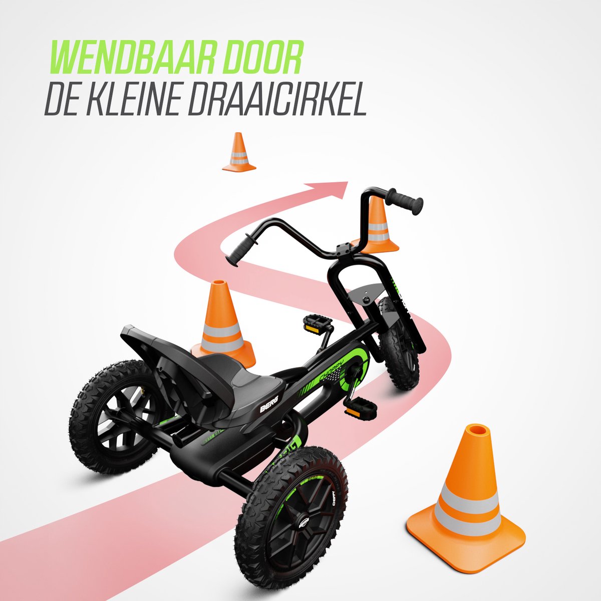 BERG Choppy Neo Skelter - Skelter met 3 wielen - 3+ Jaar - All Terrain Luchtbanden - Triker - Zwart/Groen — afbeelding 11