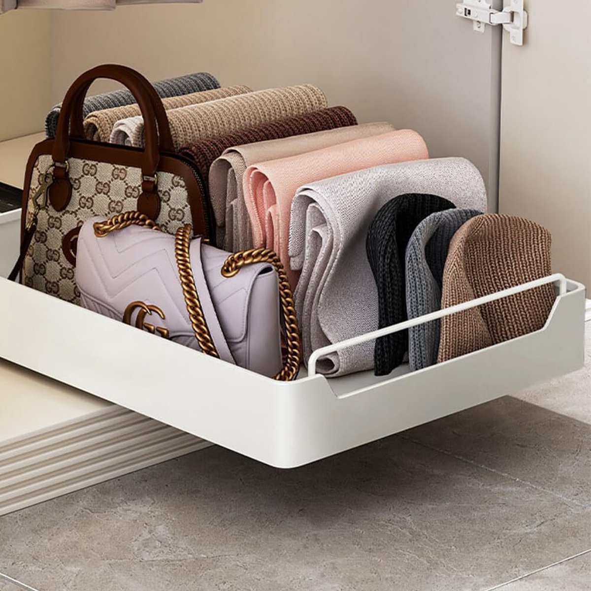 QQdou Kast Organizer uittrekbaar, telescopische lade, uitbreidbare uittrekbare lade keuken met lijm, zonder boren kastorganizer (25 cm B x 43 cm D x 7 cm H), voor keuken pantry - zwart