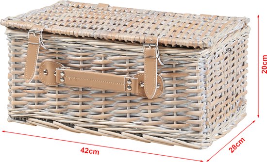 Panier pique-nique Lumparland avec contenu pour 4 personnes 42x28x20 cm blanc naturel et bleu casa.pro
