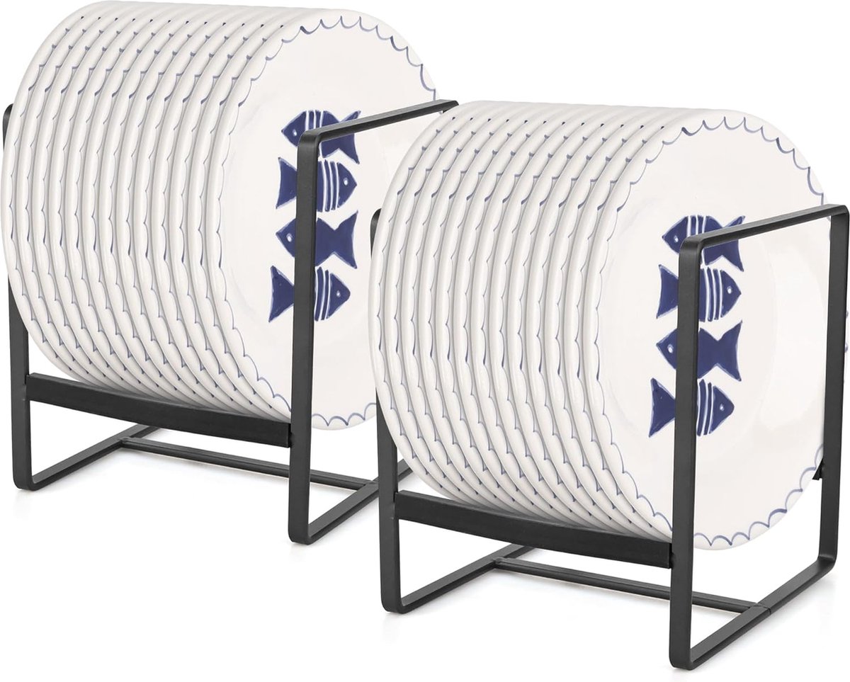 Goedkoopste Set van 2 bordenrek/afdruiprek, metalen bordenhouder, plaatorganizer, kast, multifunctionele bordenstandaard, keukenkast, opbergorganizer voor borden, snijplanken, potdeksel, zwart
