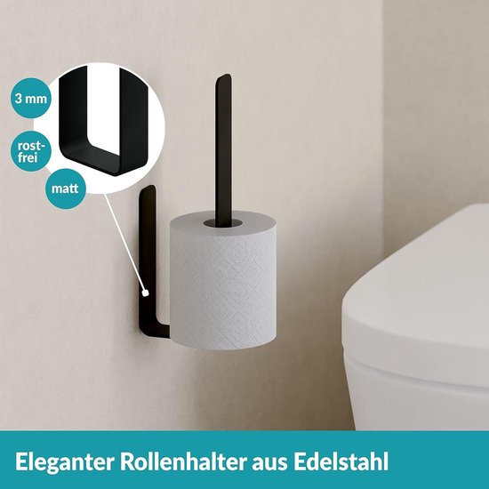 WC-reserverolhouder - toiletpapierhouder zonder boren - roestvrij staal - zelfklevend - zwart Toilet Paper Holder van Merkloos — afbeelding 2