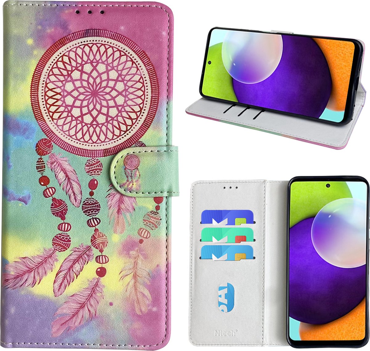 Hoesje geschikt voor Samsung Galaxy A52 Bookcase met dromenvanger print Roze