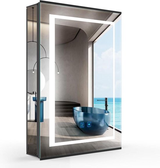 YOLEO Badkamerspiegel met Verlichting, 100 x 60 cm, Wandspiegel met Stopcontact, Touchschakelaar