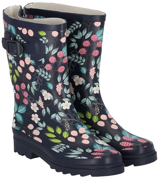 XQ Footwear - Regenlaarzen - Rubber laarzen - Dames - Festival - Bloemenprint - Rubber - donkerblauw - Maat 40