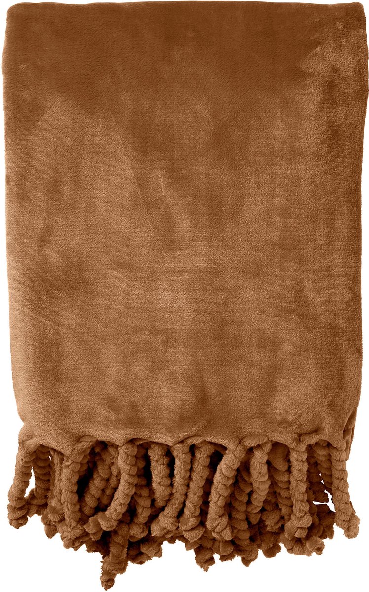 Dutch Decor FLORIJN - Plaid 150x200 cm - grote fleece plaid met flosjes - Tobacco Brown - bruin