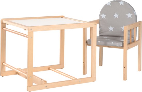 roba Hoge Stoel Combinatie - Met Eetplankje Omvormbaar tot Tafel & Stoel - Zitting Bekleed met 'Little Stars' Opdruk (Natuurlijk Hout) — afbeelding 4
