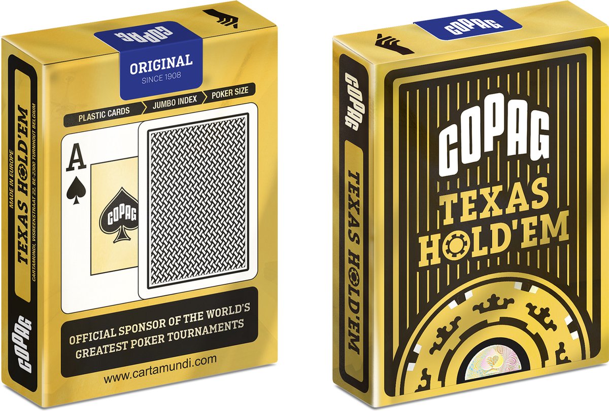 Speelgoed | Kaartspel - Texas Holdem Gold - Jumbo Face - 2 Index - Zwart - Tradi