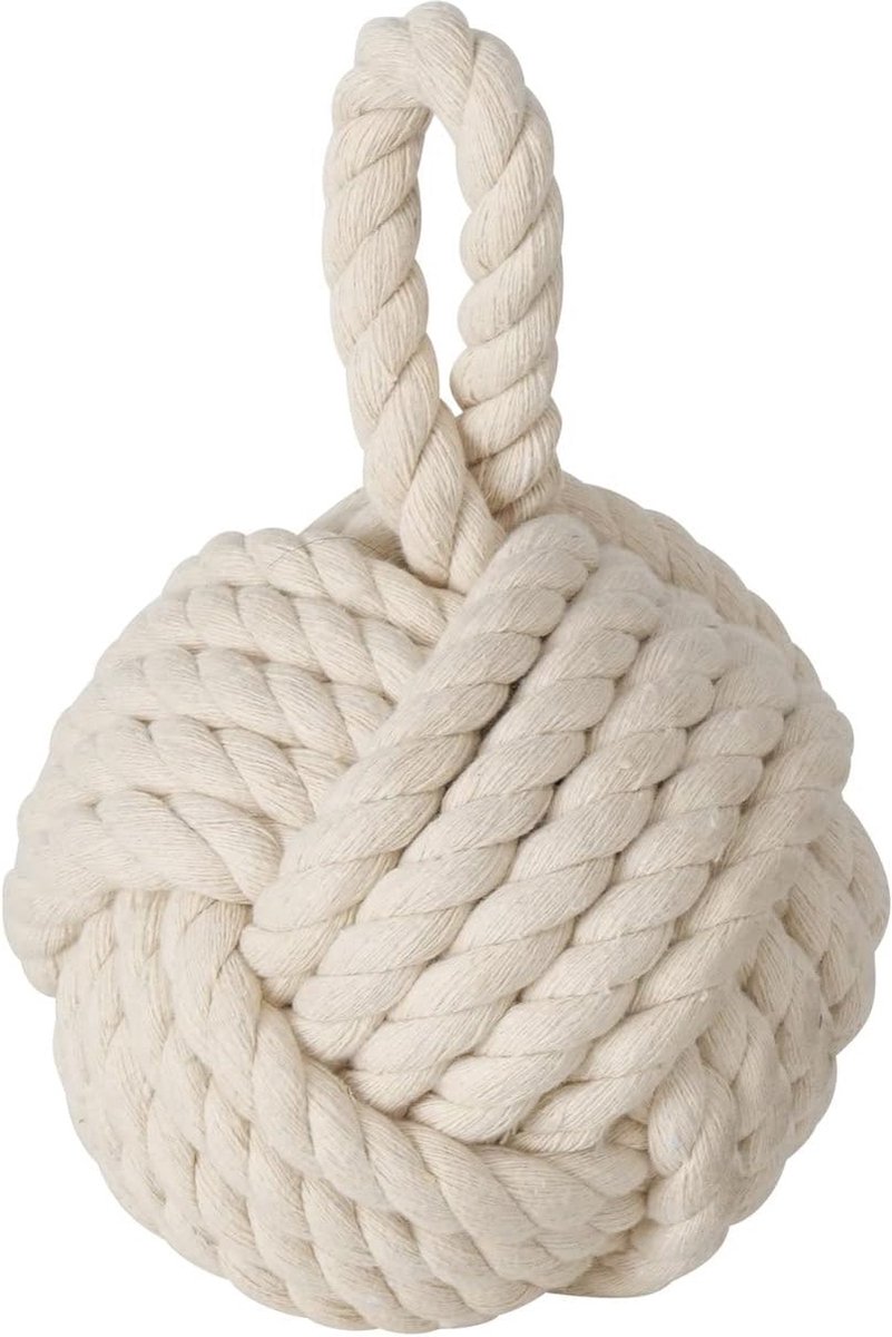 Deurstopperset, jute knopen, natuur, gebreid, kogel, stof, bodem, 1,5 kg, gewicht met praktische lus (crème)