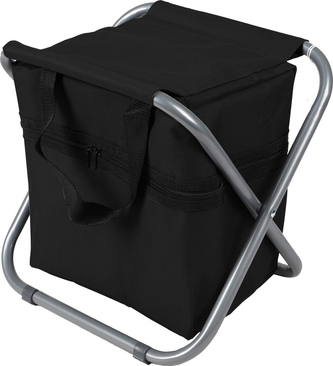 Sunnydays Camping/outdoor krukje met koeltas ineen - Inklapbaar - zwart - 33 x 27 x 35 cm - spullen opbergen