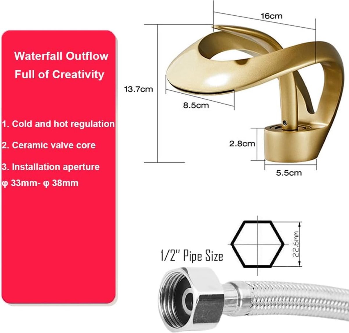 Waterval Badkamer Kraan Messing Warm en Koud Wastafelkranen Wit Zwart Chroom Waterkraan Enkele Handgreep Home Hardware Kraan,SLT170,S