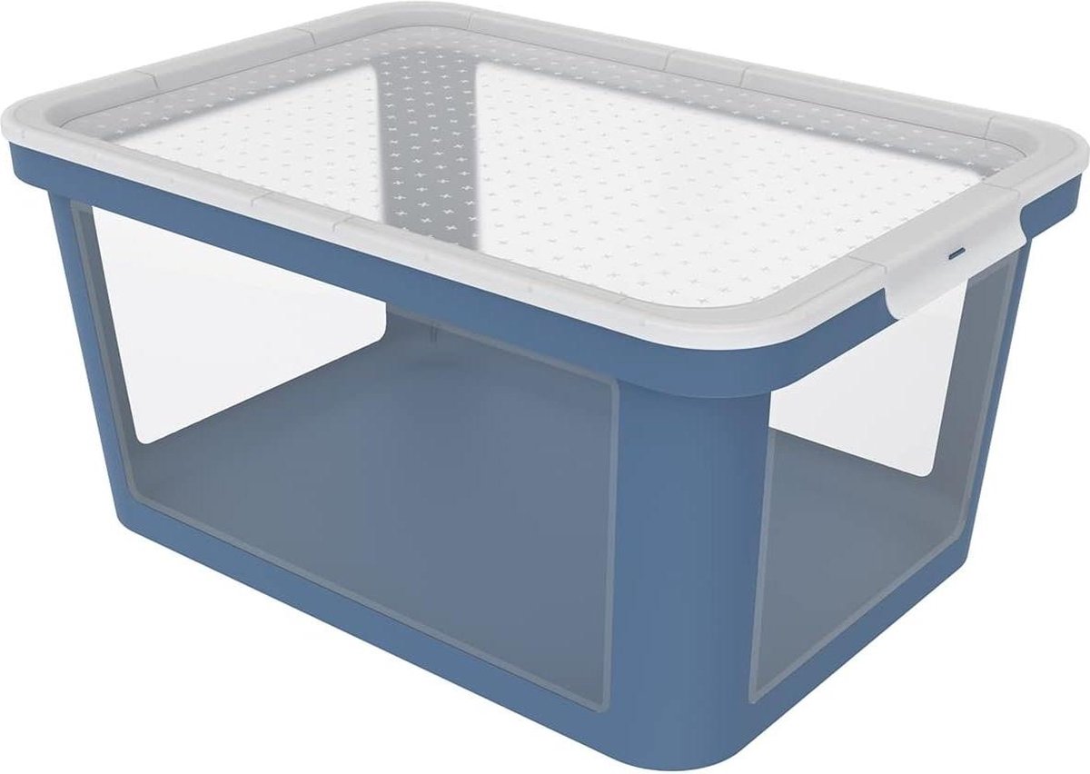 Opbergkist met deksel Kunststof (PP gerecycleerd) blauw-transparant 45l Afmetingen: 57.0 x 39.2 x 27.0 cm transparent box