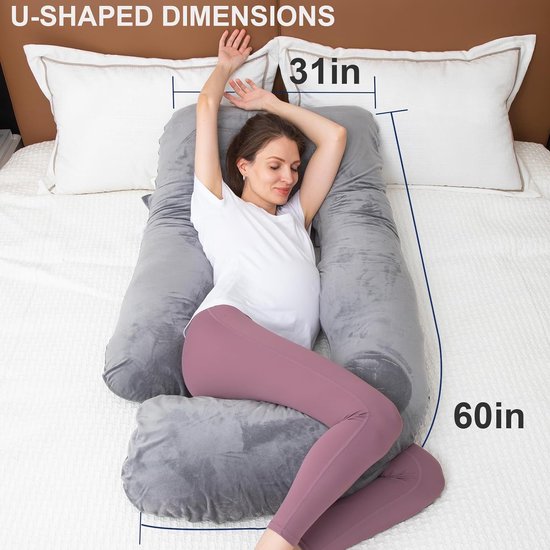 Oreiller de grossesse en mousse à mémoire de forme déchiquetée pour dormir, oreiller de grossesse pour femme enceinte, soutien abdominal, corps entier en forme de U (mousse à mémoire de forme, gris)