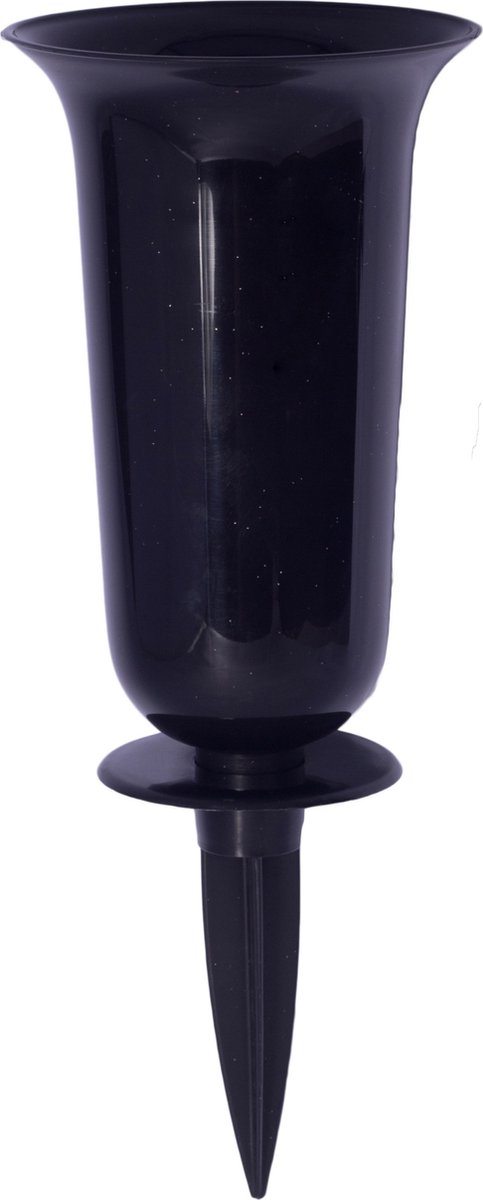 Form Plastic Grafvaas - kunststof - zwart - H37 cm - decoratie - bloemenvaas voor herdenkingsplaats/kerkhof - kelk op prikker